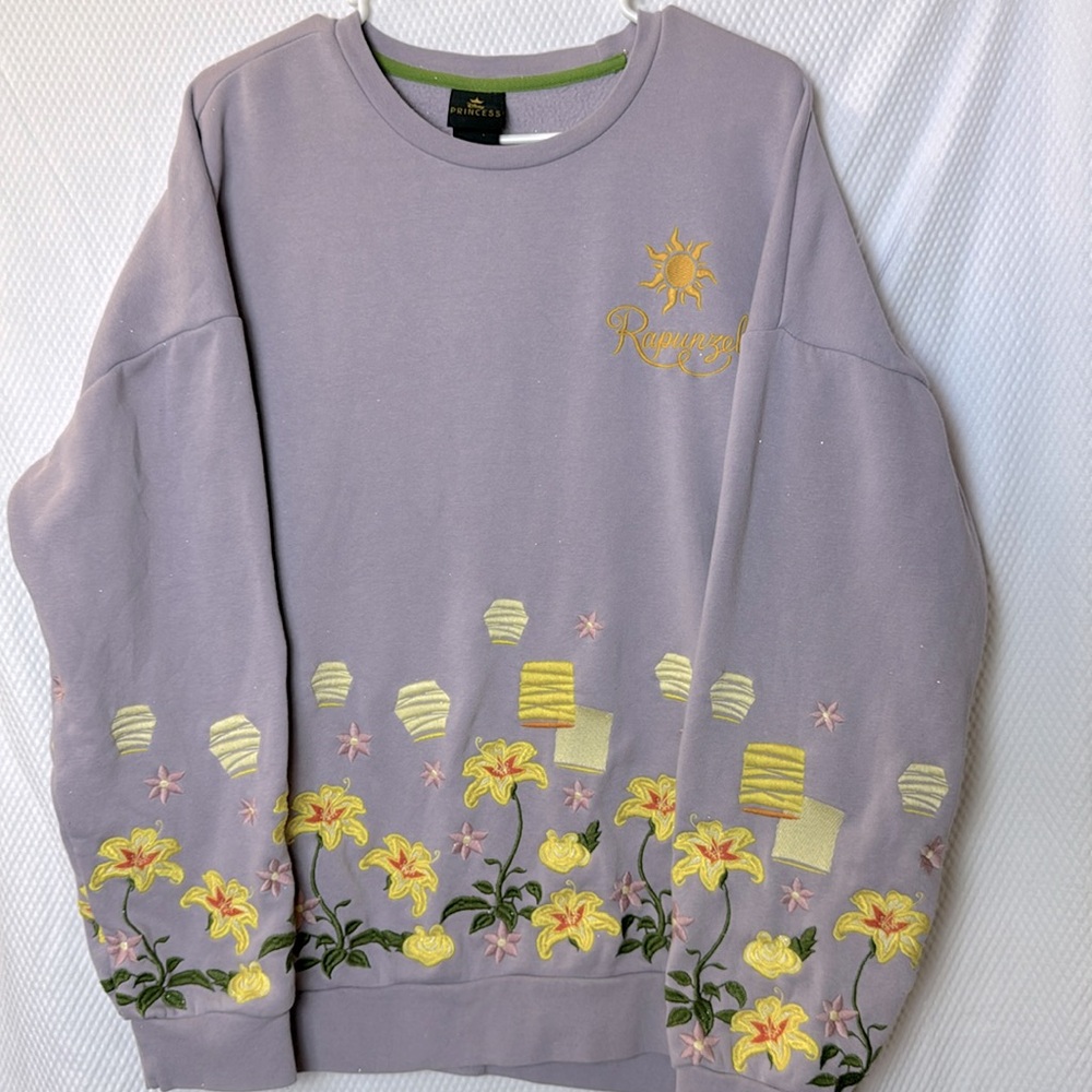 Disney Rapunzel Embroidered Sparkly Light Purple Crewneck